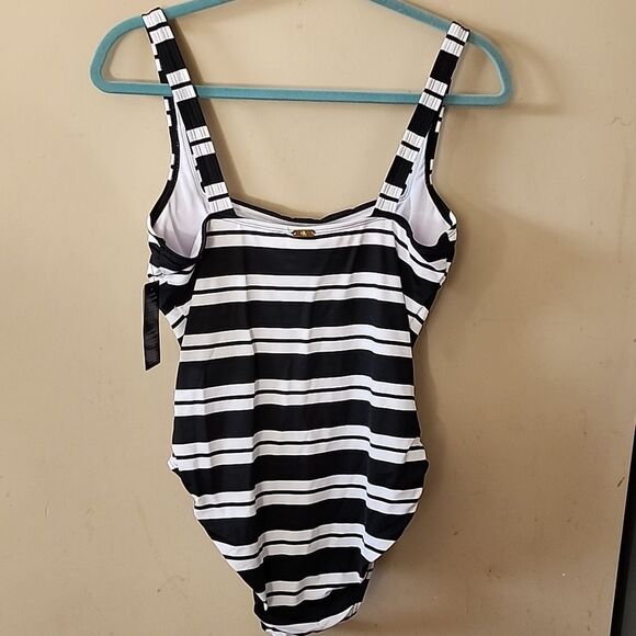 Ralph Lauren Beach Club Solids Halter Swimsuit SBlack and White Striped Swimsuit - Picture 5 of 5